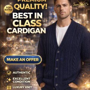 VTG Knightsbidge Men's XL Navy Blue Acrylic Cable Knit V-Neck Cardigan Sweater